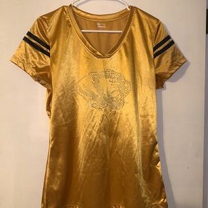 Gold Mizzou V-neck with rhinestones